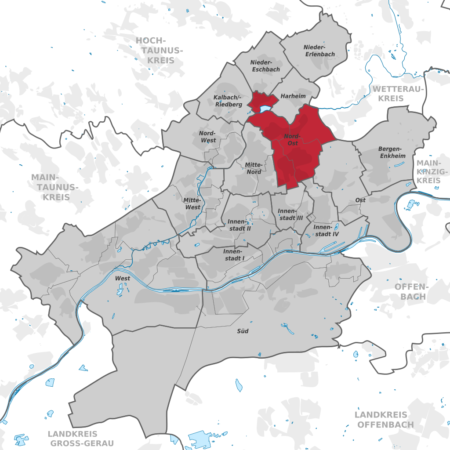 Karte Ortsbeirat 10 - Berkersheim, Bonames, Frankfurter Berg, Eckenheim, Preungesheim